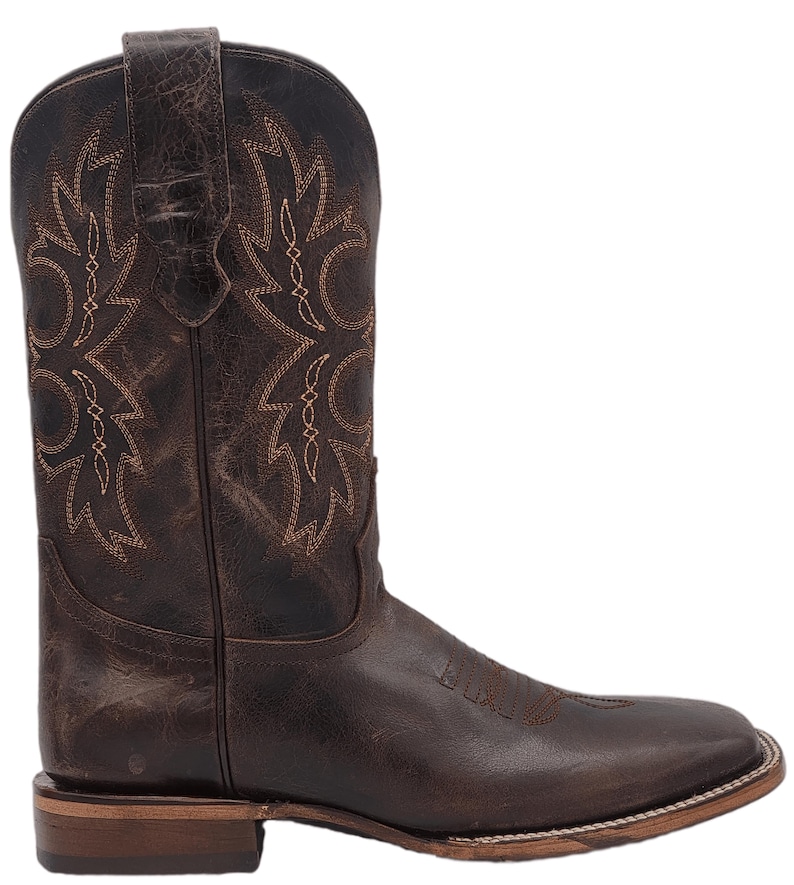 Men Genuine Leather Western Wide Square Toe Brown Boots - Handcrafted Quality immagine 2