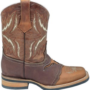 Men Genuine Leather Quality Handcrafted Western Square Toe Tobacco Boots image 2