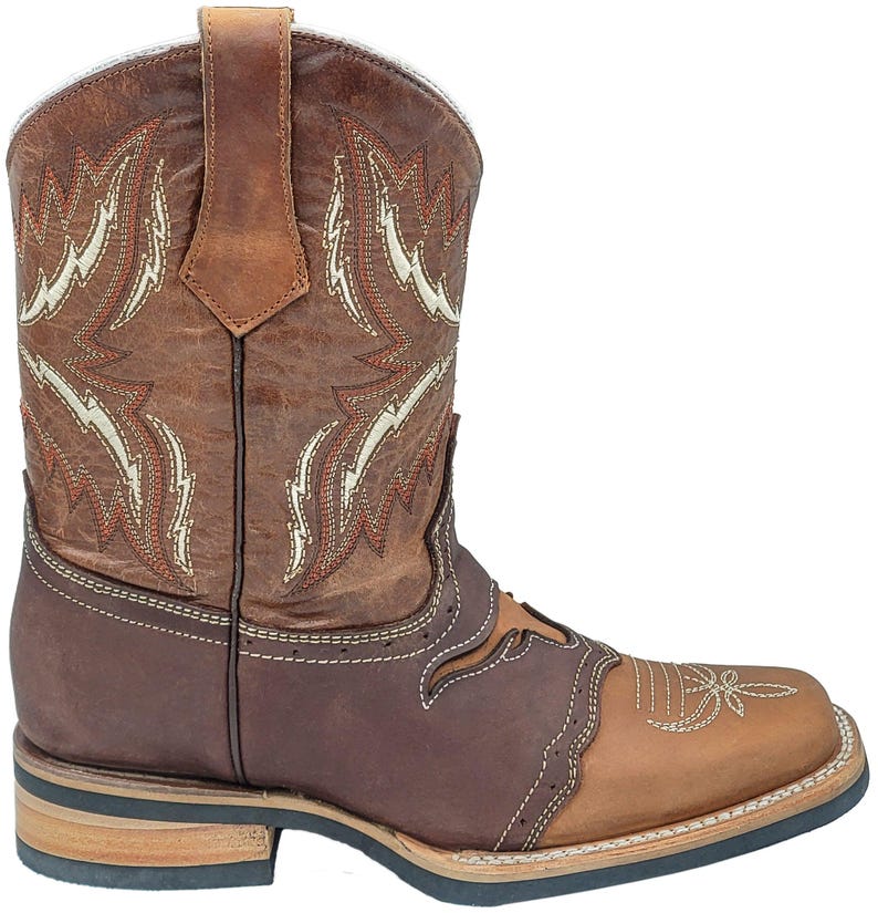 Men Genuine Leather Quality Handcrafted Western Square Toe Tobacco Boots image 2