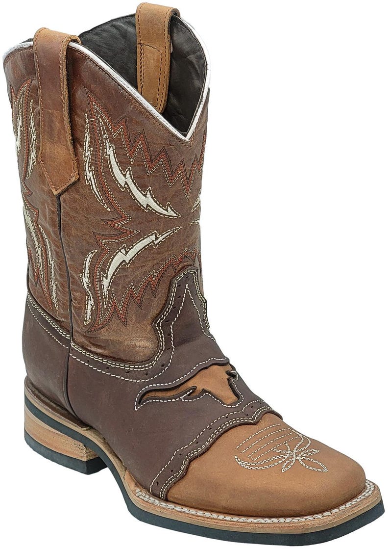 Men Genuine Leather Quality Handcrafted Western Square Toe Tobacco Boots image 1