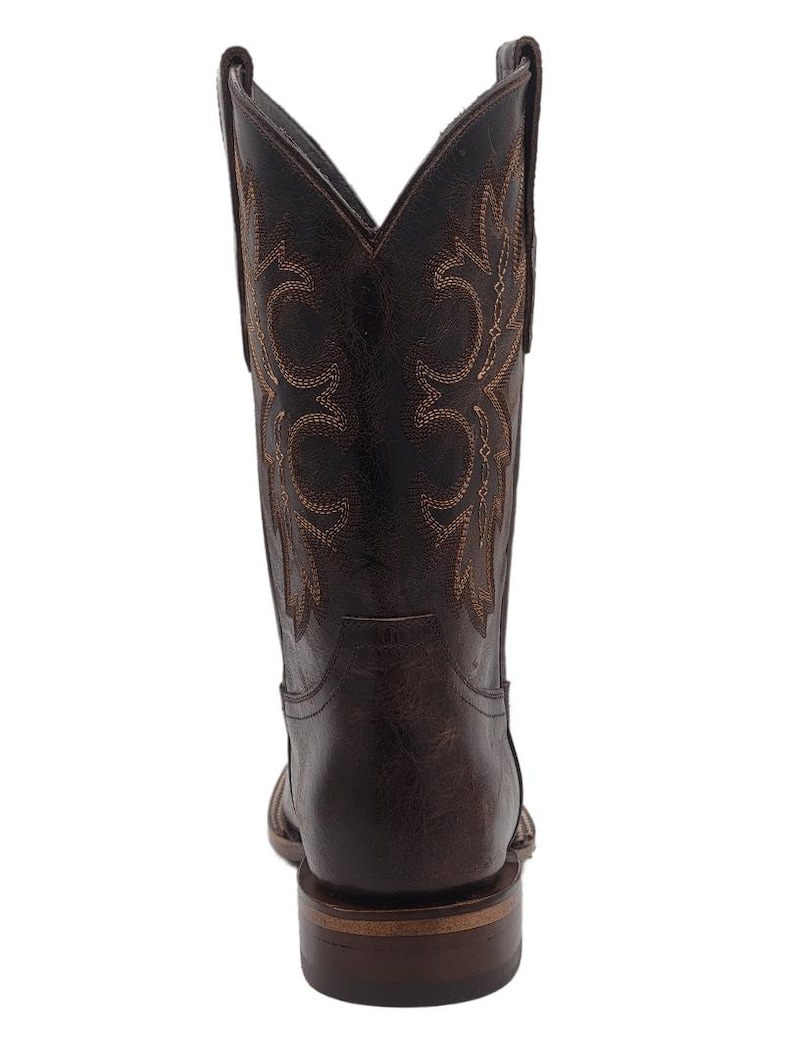 Men Genuine Leather Western Wide Square Toe Brown Boots - Handcrafted Quality immagine 5