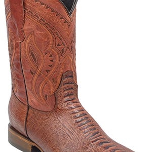 Men Ostrich Leg Leather Handcrafted Western Wide Square Toe Shedron Cowboy Boots