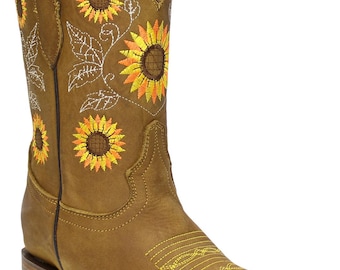 Silverton Sunflower All Leather Square Toe Boots with Leather Sole (Honey)