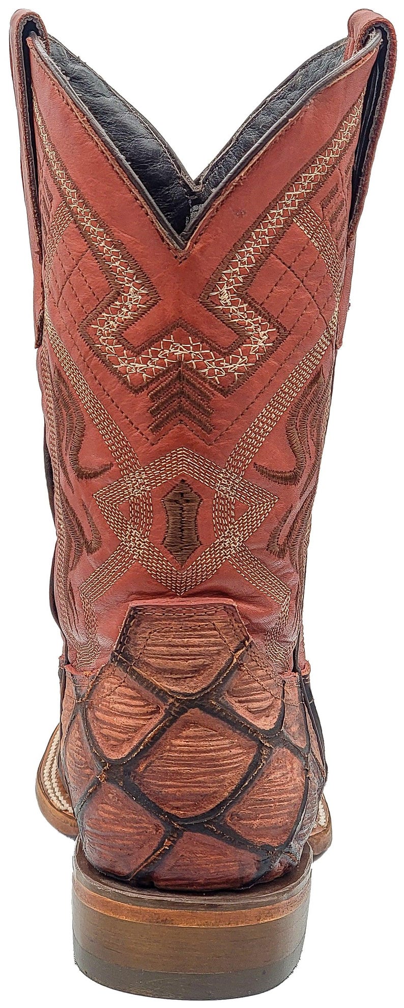 Men Pirarucu Print Leather Western Wide Square Toe Shedron Cowboy Boots ...