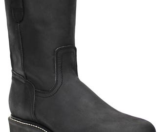 Mens Genuine Leather Rubber Sole Black Work Boots - Handcrafted Quality Leather
