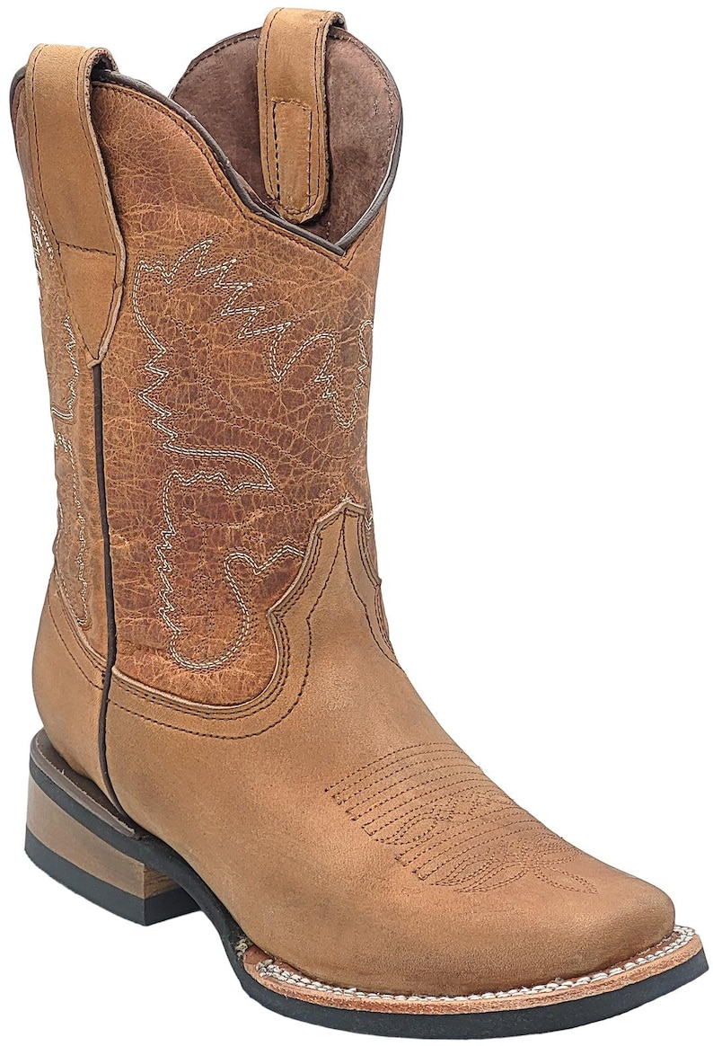 Ladies Genuine Leather Square Toe Tobacco Boots - Handcrafted Quality Boots immagine 1