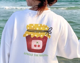 Christian Cherry Oversised Sweatshirt, Cottagecore Spead the Gospel Crewneck, Trendy Jesus Sweater Gift, Church Group Shirt, Coquette Gift