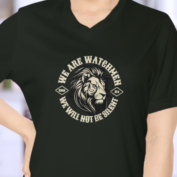 Christian Womens Lion V-Neck Shirt, Religious Gifts for Mother's Day, Faith Based Tshirts, Bible Verse Women's Performance V Neck T-shirt