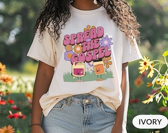 Christian Retro T-Shirt, Vibrant 80s Spread the Gospel Shirt, Bible School Graduate Gift, Comfort Colors Faith Based Tee, Jesus God Apparel