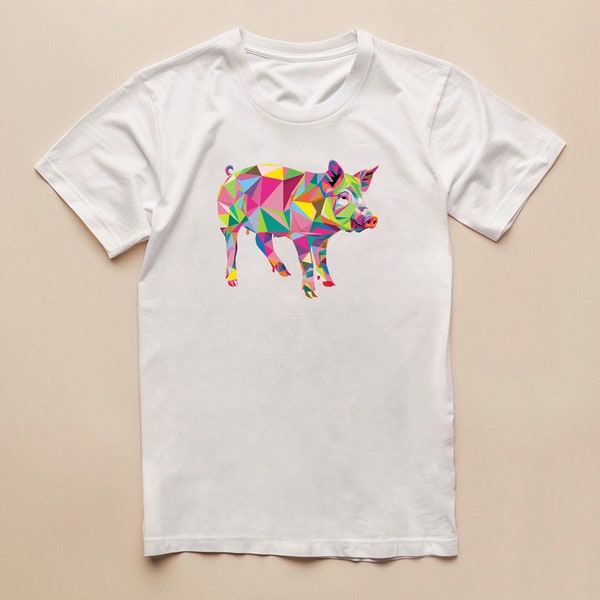 Colorful Mosaic Pig Graphic Tee, Retro Pig Y2K Style Tshirt,Pig Lovers, Funny Pig Tee, Comfort Colors Unisex Tee