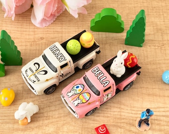 Personalized Easter Toy Pickup Truck with Bunny & Egg Ornament, Kids Easter Gift