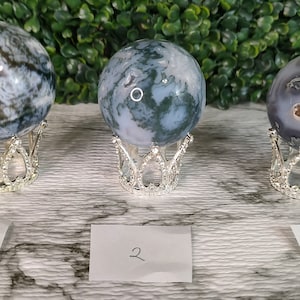 Moss agate spheres