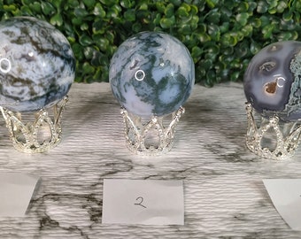 Moss agate spheres
