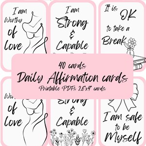 Tarjetas de afirmación positiva diaria, 40 tarjetas imprimibles, tarjetas didácticas positivas, descarga digital, crecimiento espiritual, manifestación, regalo de baraja de cartas