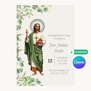 Convite Editável de São Judas, Convite de São Judas, Convite de Rosário, São Judas, Rosário de Batismo, São Judas Tadeo
