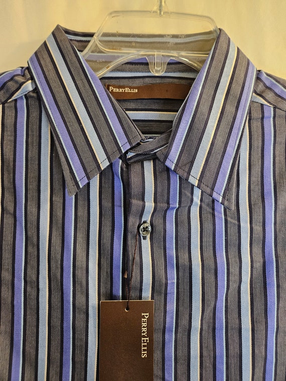 Vintage Perry Ellis Striped Dark Gray & Purple Dress Shirt - Size 