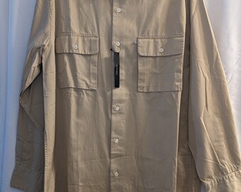 Vintage DKNY Men's Button Down Shirt - Beige - Original Tags, Size Medium - Double Cargo Pocket Front!
