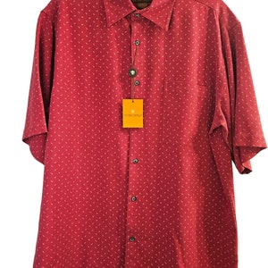 Toscano Men&#39;s Red 100% Silk Short Sleeve Button-Up Shirt - Size Medium