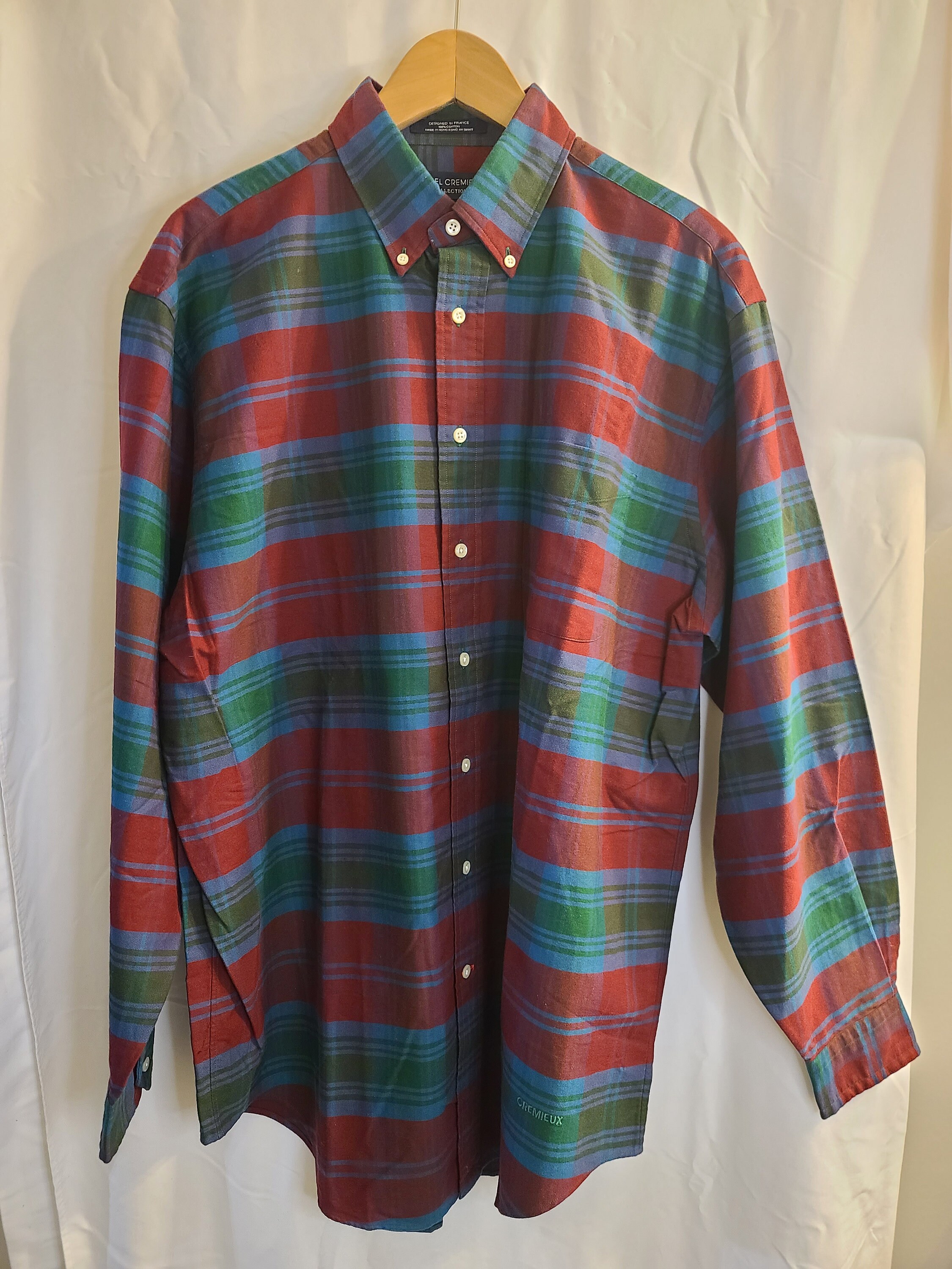 Vintage Daniel Cremieux Dressy Plaid Shirt - Green/Red/Blue, 100% Cotton, Size Large