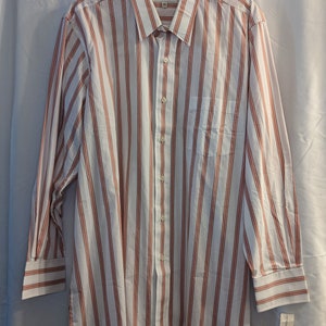 Vintage Calvin Klein Men&#39;s Button Down Shirt - White, Salmon striped - Original Tags - 16.5/32-33