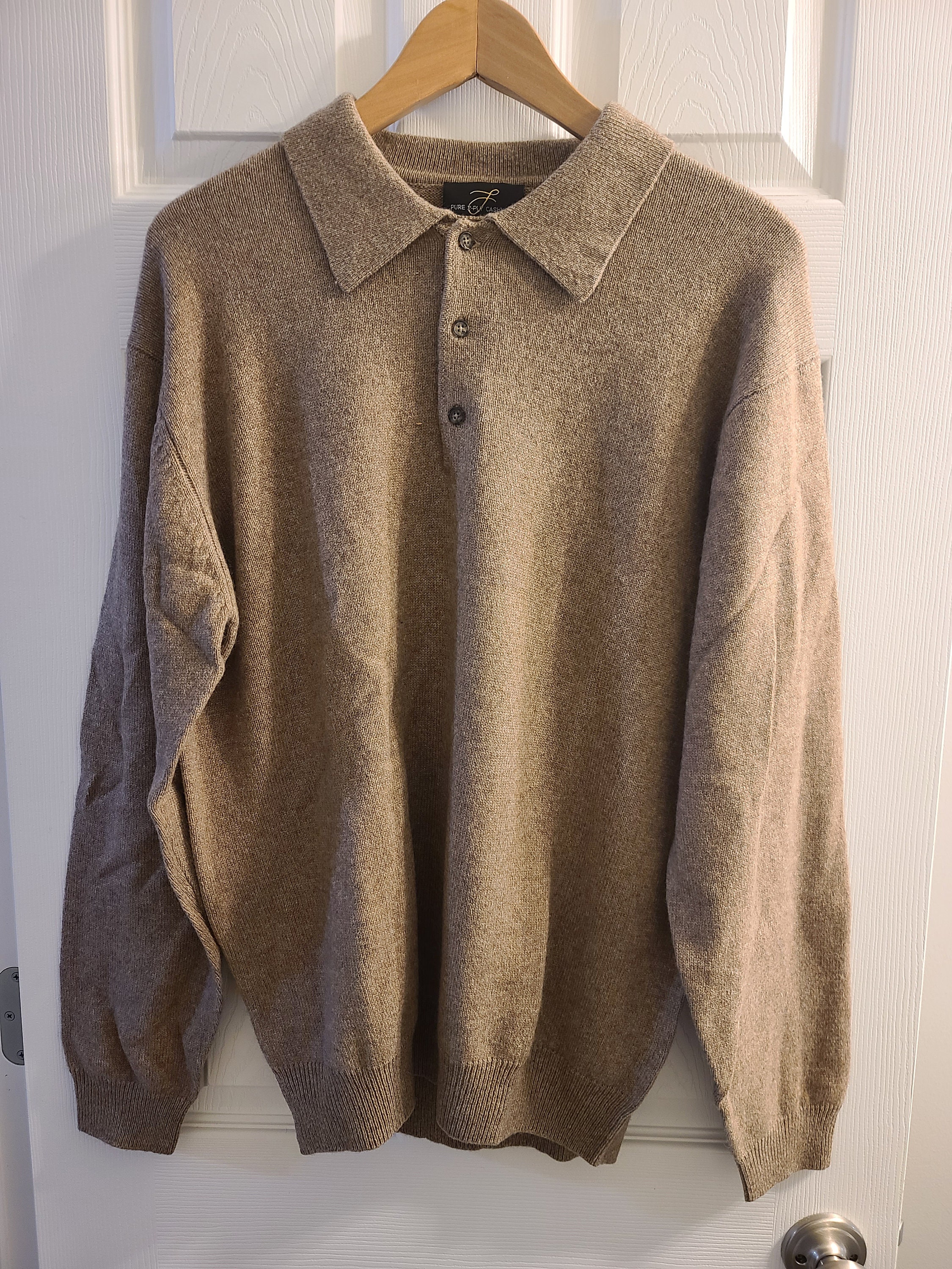 Pure 2-ply Cashmere Brown Collared Sweater | Vintage 90