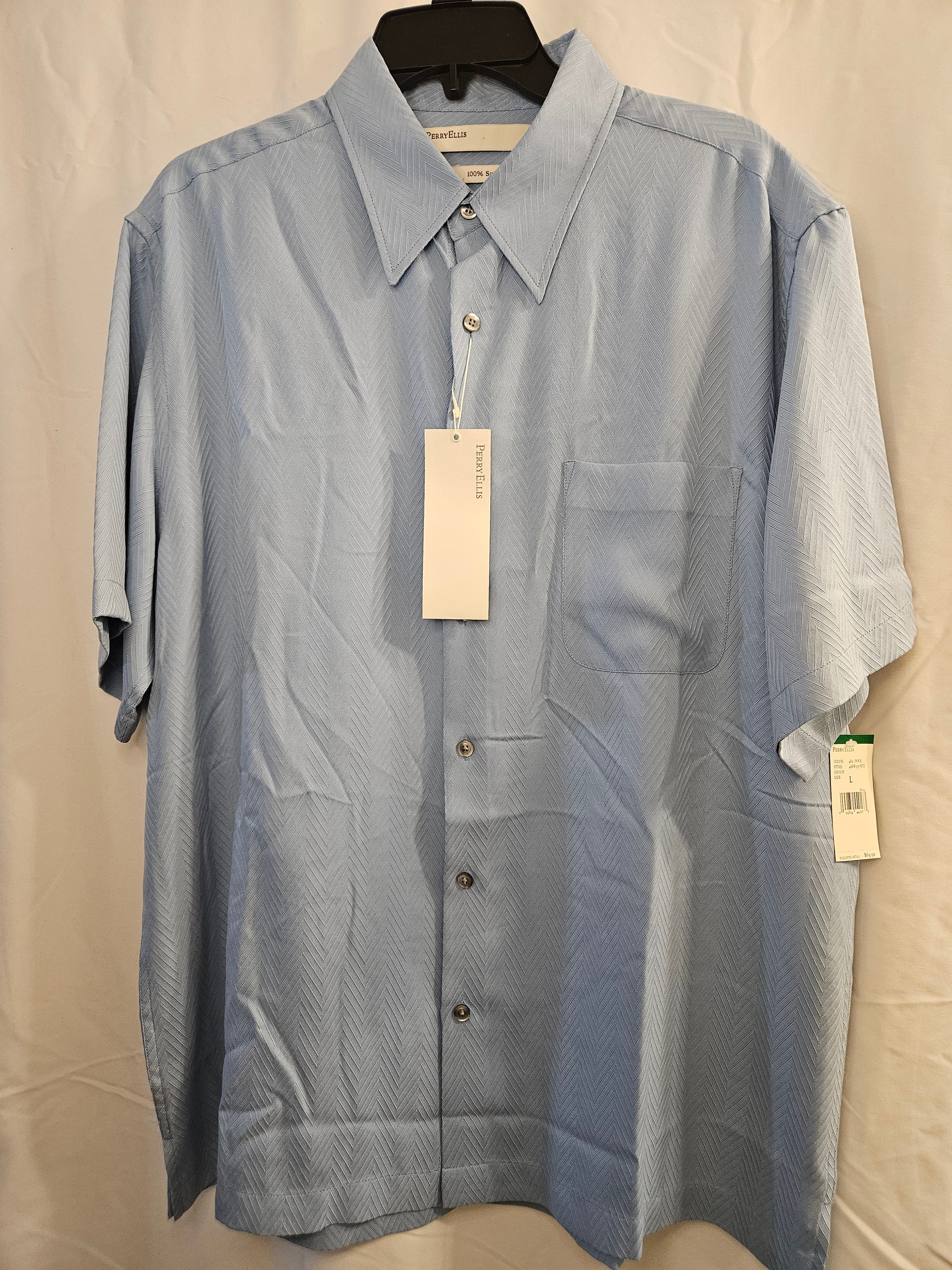Perry Ellis long-sleeved corduroy shirt, men's size L Rayon Khaki type Vintage Second Hand