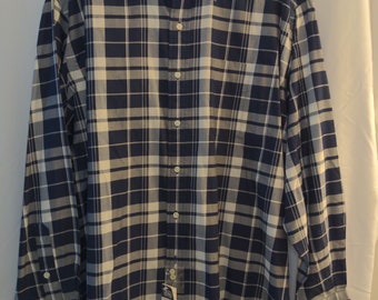 Vintage Lightweight Polo Ralph Lauren Men's Button Down Shirt - Dark Blue Plaid - Original Tags Size Large