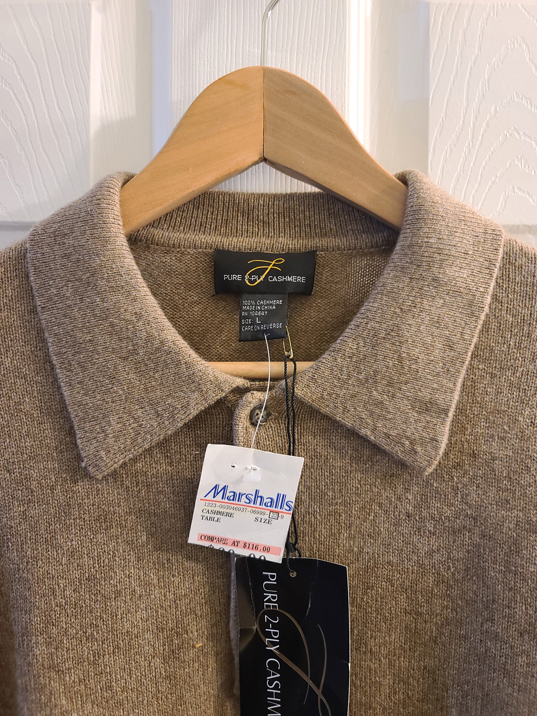 Pure 2-ply Cashmere Brown Collared Sweater | Vintage 90