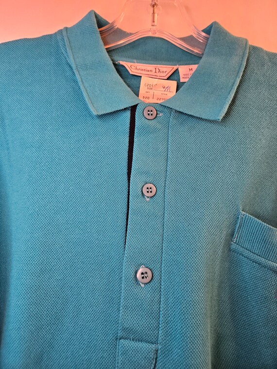 Vintage Men's Designer Turquoise Long Sleeve Polo… - image 5