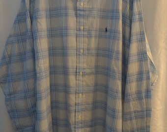 Vintage Lightweight Polo Ralph Lauren Men's Button Down Shirt - Blue Plaid - Original Tags Size Large
