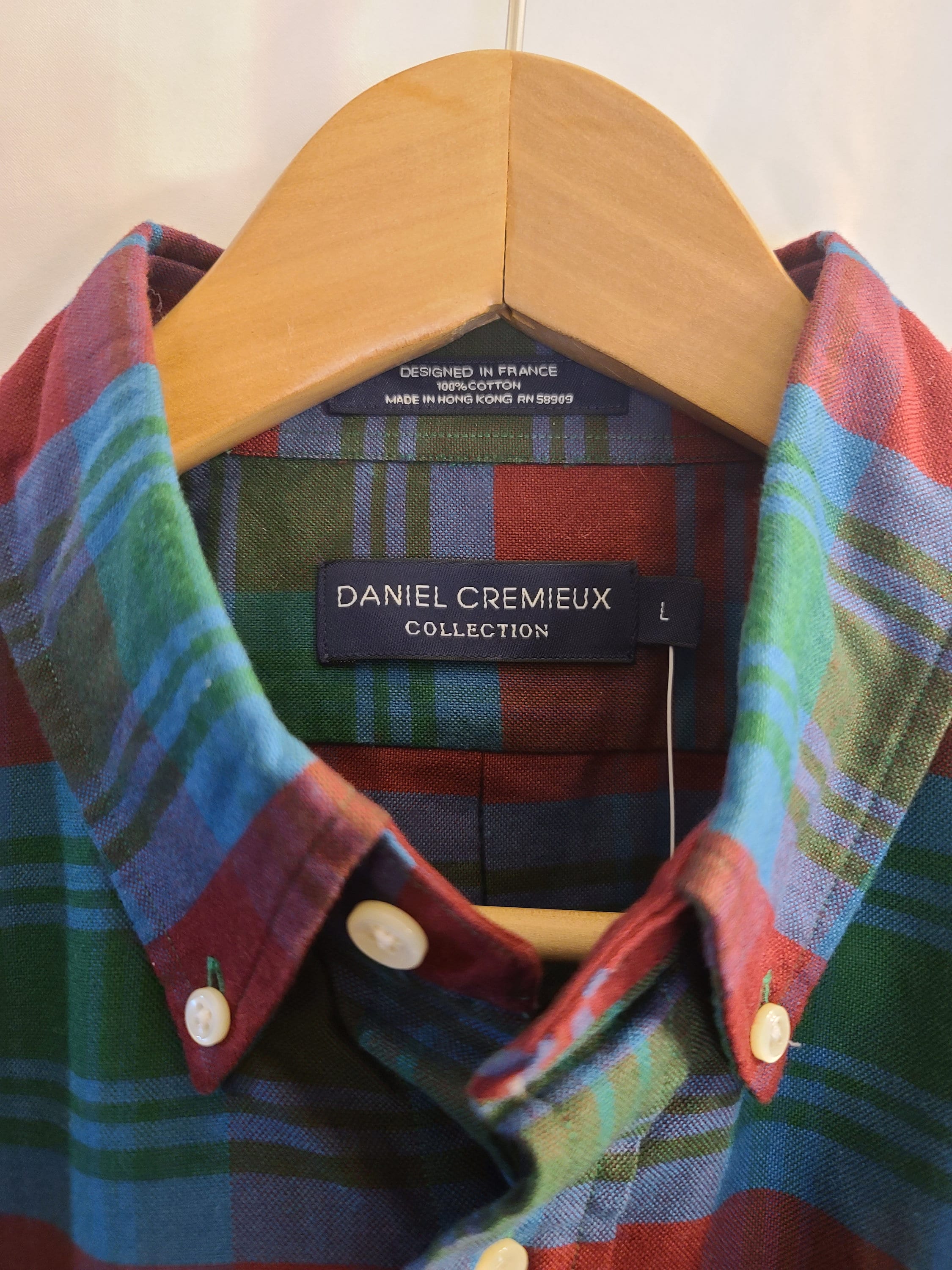 Vintage Daniel Cremieux Dressy Plaid Shirt - Green/Red/Blue, 100% Cotton, Size Large Vintage Daniel Cremieux Dressy Plaid Shirt - Green/Red/Blue, 100% Cotton, Size Large