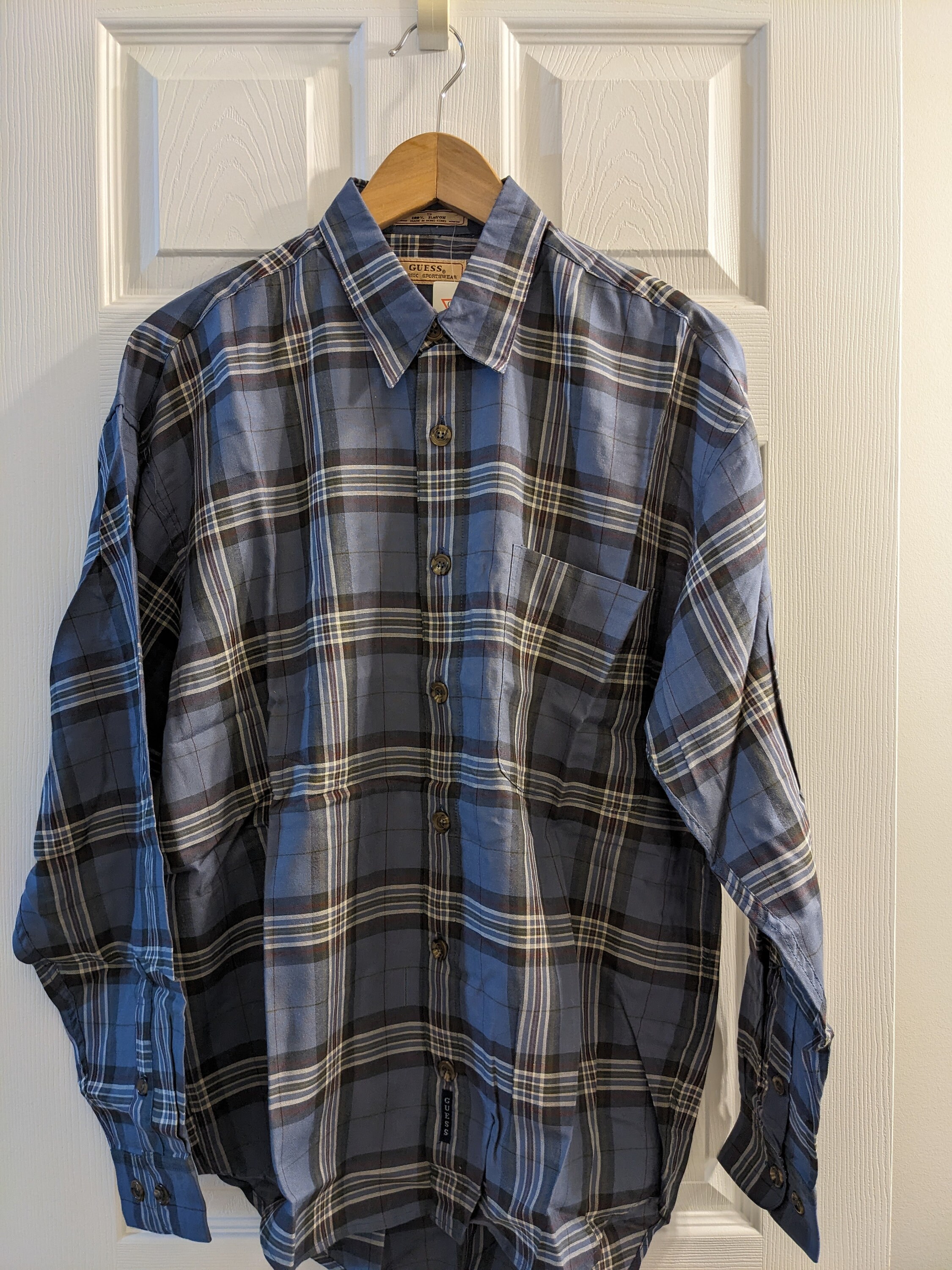 Chemise Vintage GUESS – Authentique, Boutonnée, Rayures, Coton, Taille M