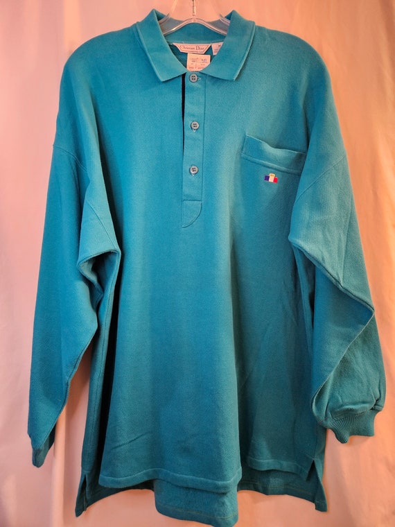 Vintage Men's Designer Turquoise Long Sleeve Polo… - image 2