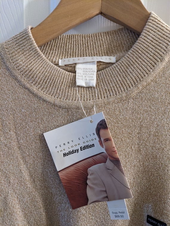 Vintage Perry Ellis Mock Neck SILK Sweater -- Bei… - image 2