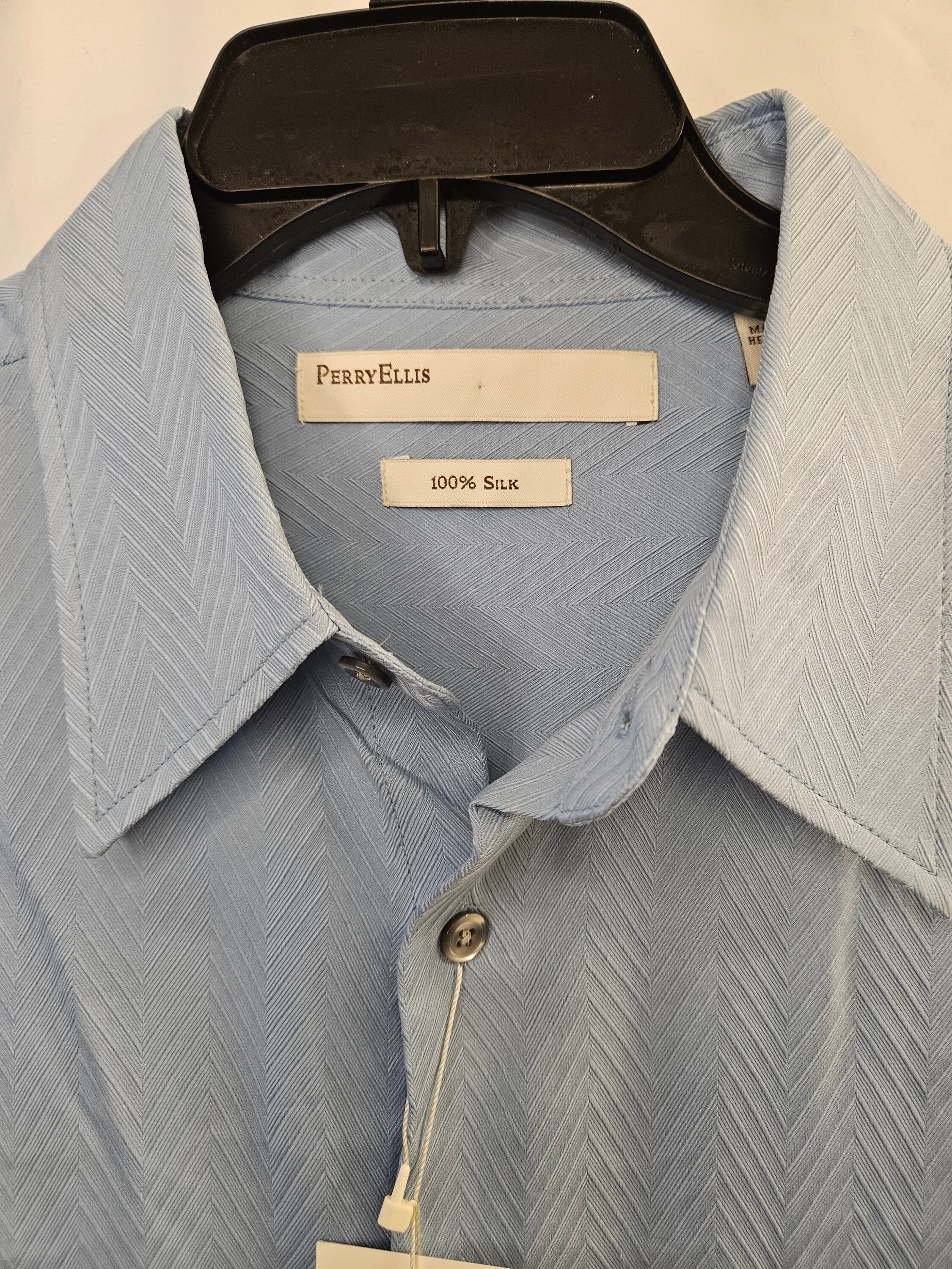 Perry Ellis short sleeve silk shirt, box shirt, men's size M silk black type Vintage Second Hand