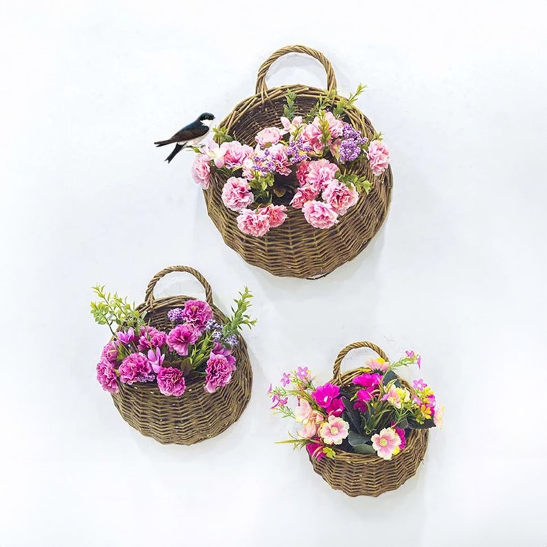 Wicker Rattan Flower Planter Wall Hanging Wicker Basket Pot Plants