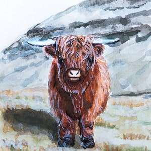 Highland Cow // Aquarell // Kunstdrucke 10x15cm - Lebendige Wandkunst für Dein Zuhause // Tierbilder // moderne Kunst // Kuh Bilder