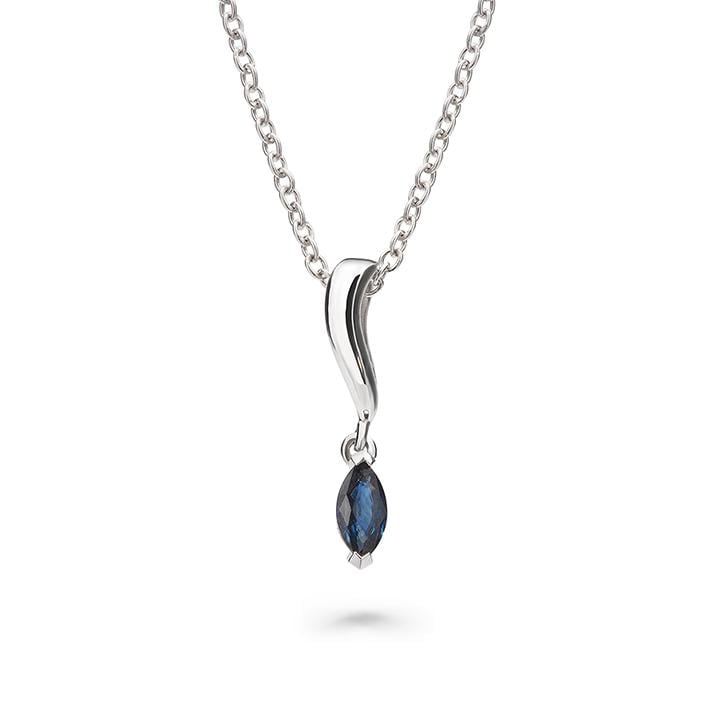 Marquise Blue Sapphire Pendant in 14K White Gold | Elegant Gemstone Necklace | Handmade Fine Jewelry | September Birthstone Gift