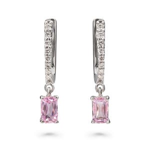 Pink Sapphire and Diamond Earrings in 14K White Gold | Romantic Stud Earrings | Natural Gemstone Jewelry | Gift for Her