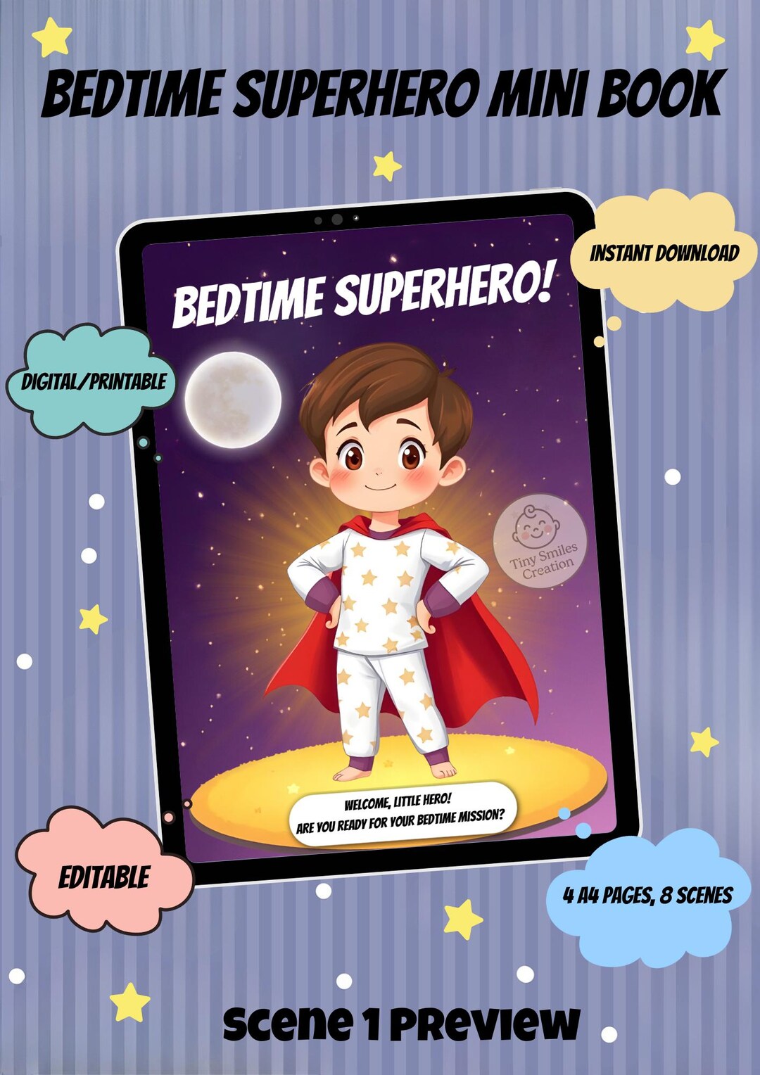 Superhero Bedtime Routine Book for Boys, Editable Digital Story Mission ...
