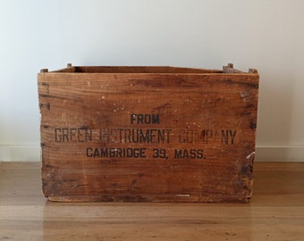 Vintage Wood Shipping Crate, Green Instrument Company, Cambridge MA