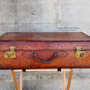 Rare Early 20th Century Luxury Leather Gentleman’s Travel Case, Monogrammed, Made in England | Timeless English Leather Suitcase/Trunk