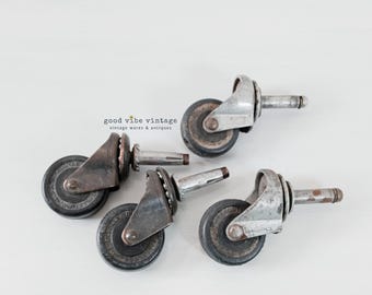 1930s Swivel Furniture Casters with Hard Rubber Wheels, Grip Neck & Stem, 4-Piece Set