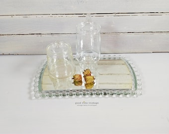 Vintage Mirrored VanityTray, Clear Lucite Round Beaded Edges - Bedroom or Bathroom Decor