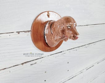 1940s Cocker Spaniel Dog Head Coat Hook, Hand Painted Details, Wall-Mount