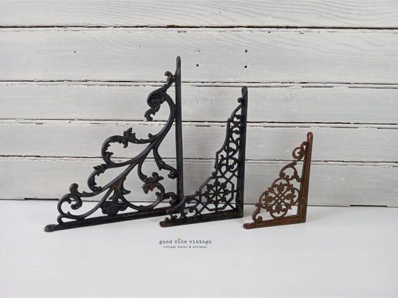 Salvaged Antique Architectural Cast Iron Brackets, Ornate Detailing, Various Sizes