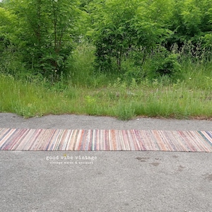 Rare Handwoven Swedish Rag Rug Runner, Striped Multi-Color, Vintage 1940s, 32&quot; X 132&quot; | Farmhouse, Primitive, French Country, Cottage Decor