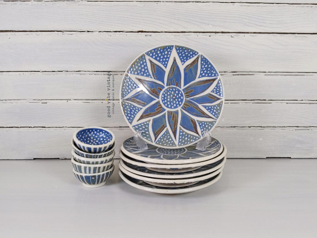 Rare Vintage Studio Pottery Plates & Petite Bowls, 11 Piece Set, Artist ...
