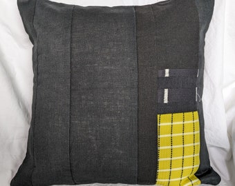 Bold Modern Graphic 17x17 Quilted accent pillow cover // sustainably sourced, upcycled materials // black and yellow