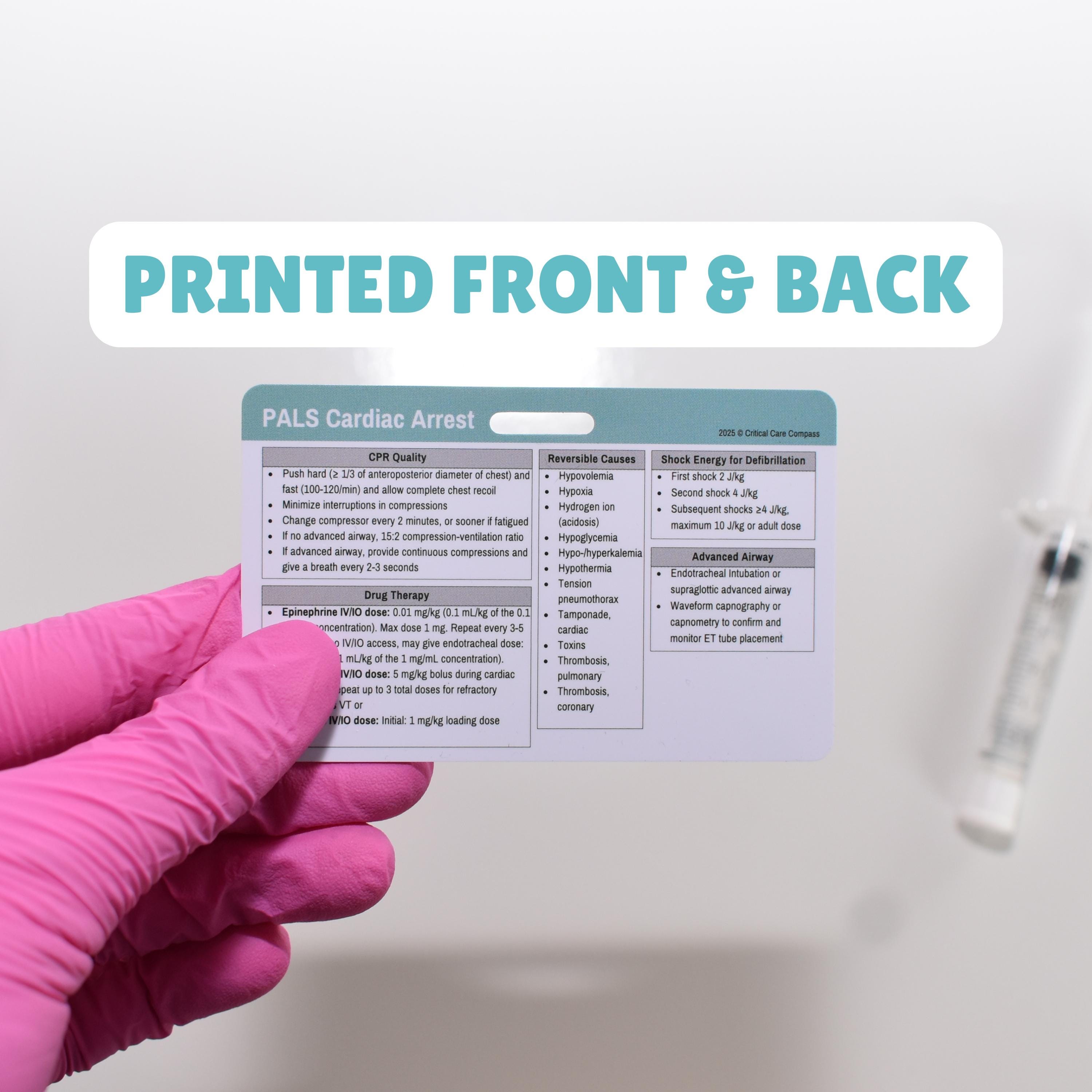 PALS Pediatric Cardiac Arrest Reference Card: Nurse Badge Buddy - Etsy